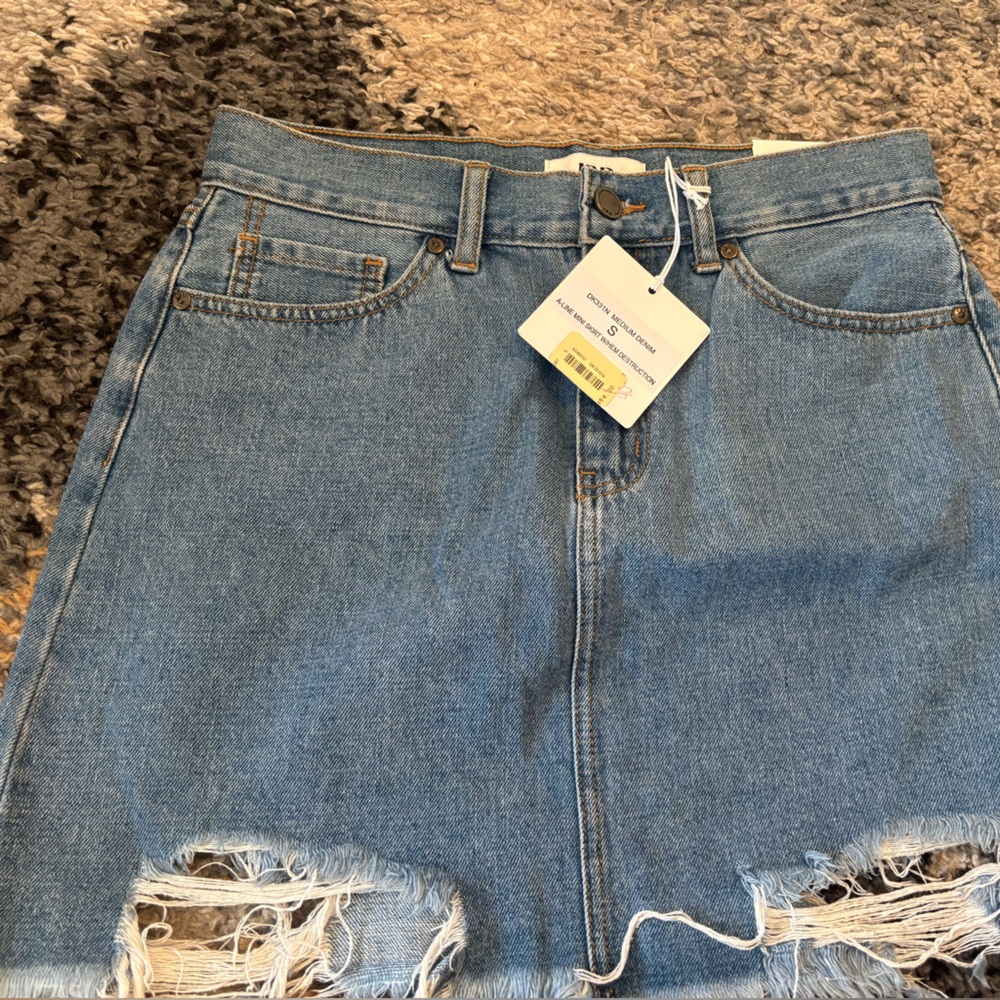 Just Black Light Blue Distressed Boyfriend Jean Skirt